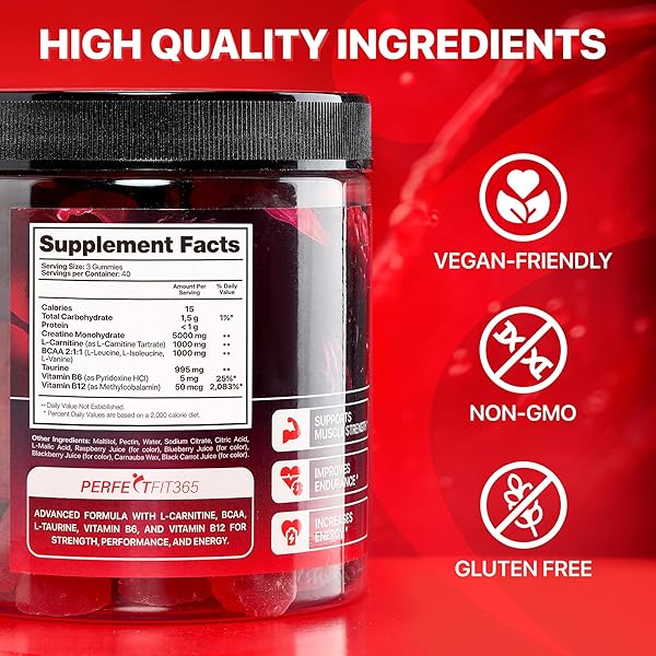 CREATINE MONOHYDRATE GUMMIES COMPLEX 8000MG WITH L-CARNITINE & TAURINE, FLAVORED CREATINE FOR WOMEN AND MEN WITH RASPBERRY & BLACKBERRY TASTE, PRE WORKOUT GUMMIES FOR MEN AND WOMEN – 120PCS