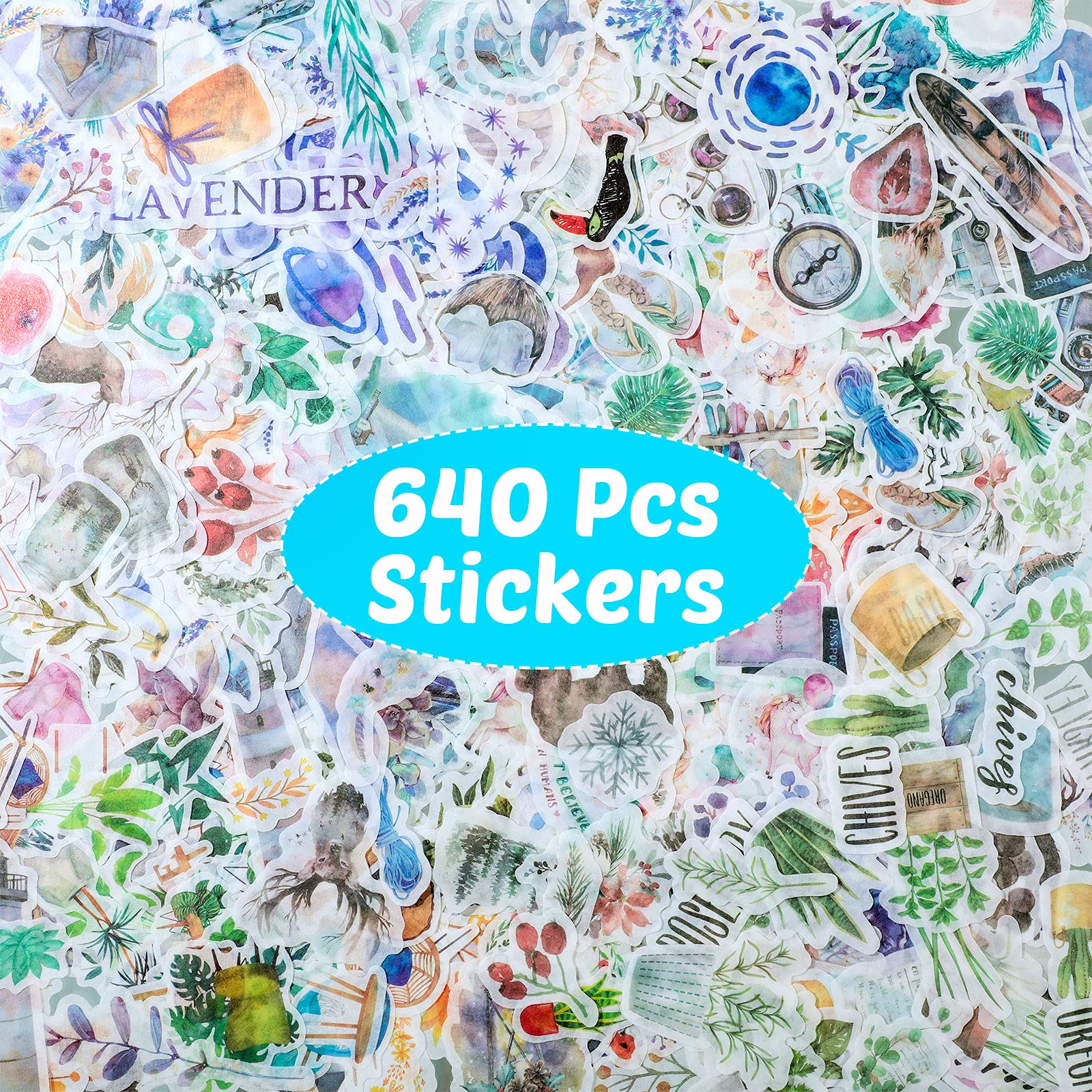 640 Pieces Watercolor Various Theme Stickers Pretty Scrapbook Stickers Including Four Seasons Forest Flower Animal The Sea for DIY Scrapbook Planners Calendars Travel Case Laptop (Warm Style)
