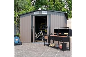 DHPM Outdoor Sheds 10FT x 8FT & Oversized Storage Clearance, Metal Anti-Corrosion Utility Tool House with Lockable Hinged Door & Shutter Vents, Waterproof Garden Steel for Backyard Lawn Patio Bike