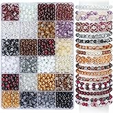 1200PCS 6mm Glass Beads Bracelet Making Kit, 24 Colors Assorted Black and White Gray Series Crystal Beads for Bracelet and Jewelry Making, Round Bracelets Beads for Friendship Bracelets DIY Crafts