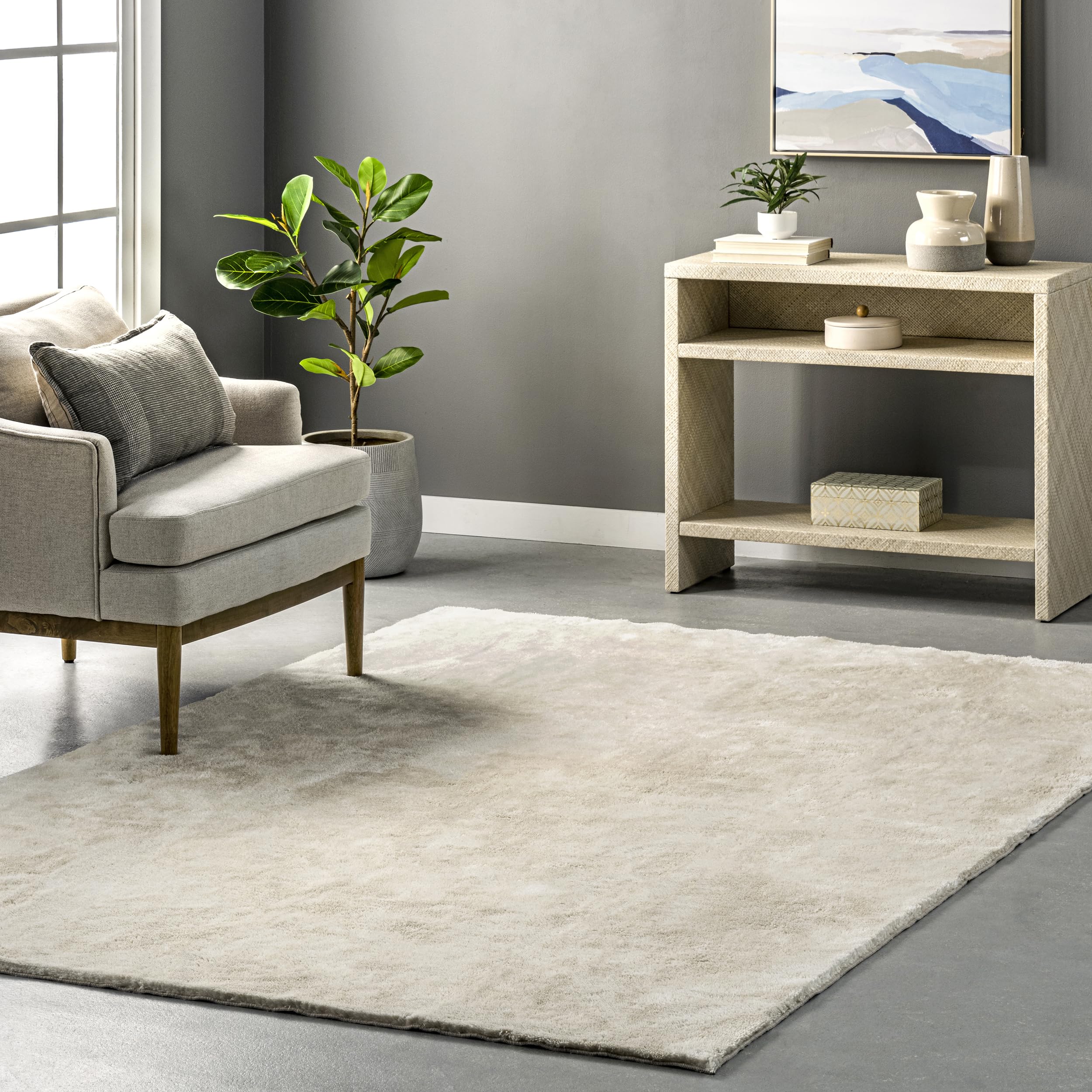 nuLOOM 5′ x 8′ Cozy Plush SuperiorWash Area Rug, Machine Washable, Non-Slip, Soft Fluffy Shag Carpet for Living Room Bedroom Kids Room Nursery Home Decor, Loni Cream