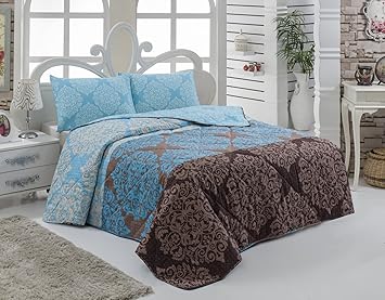3 Pcs Weich Farbigen Schlafzimmer 65 Baumwolle 35 Polyester Double Gesteppte Tagesdecke Set 100 Faser Fullung Gepolsterte Braun Dunkelbraun Turkis Creme Diamond Ornament Muster Queen Full Und King Tagesdecke Amazon De Kuche Haushalt