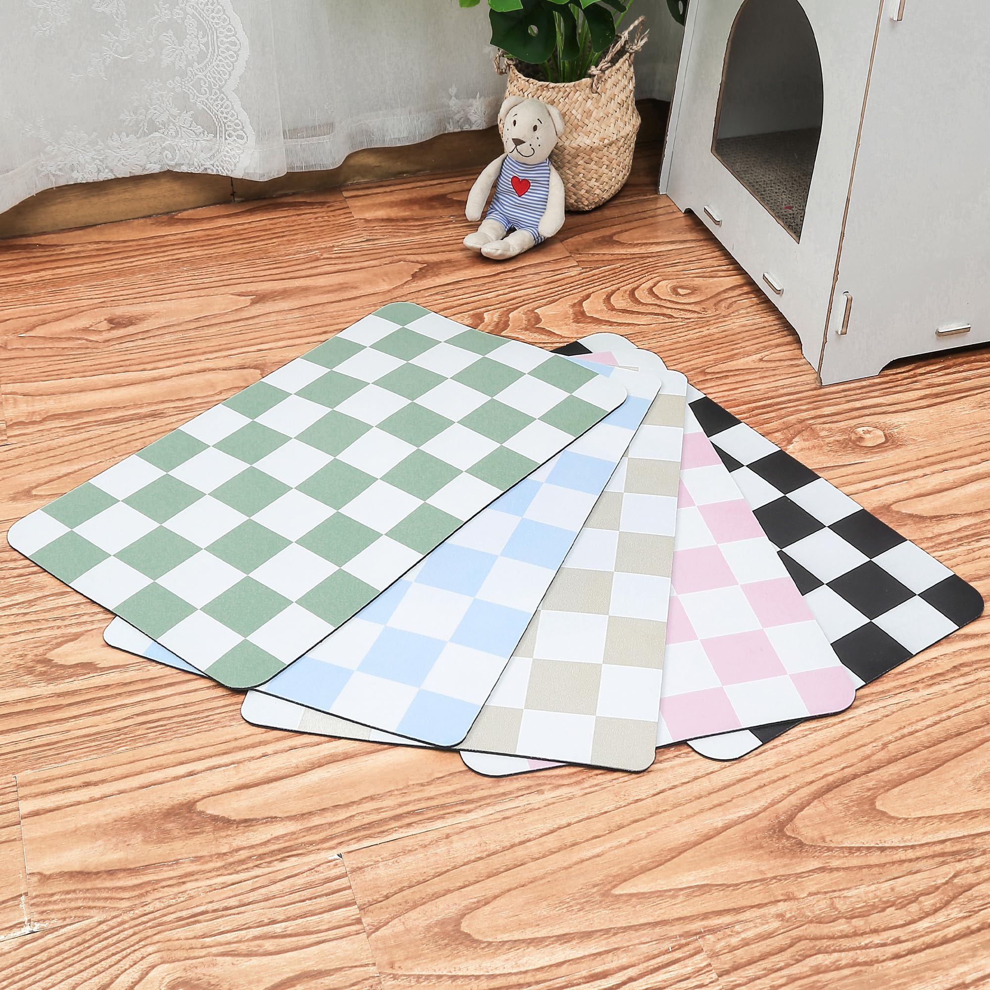 Photo 1 of Ralxion Checkered Dog Feeding Mat, Absorbent Mats for Dog Food and Water Bowl, Dispenser, Retro Modern Aesthetic Sage Green Checkerboard Pet Placemat for Dogs, Cats, Puppy Accessories, 12" X19”