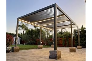 PURPLE LEAF LED Louvered Pergola 94AS 12'x 20' Full Aluminum Frame and Adjustable Roof Integrated Strip Lights for Outdoor Deck Garden Patio Gray Hardtop Gazebo Pergola