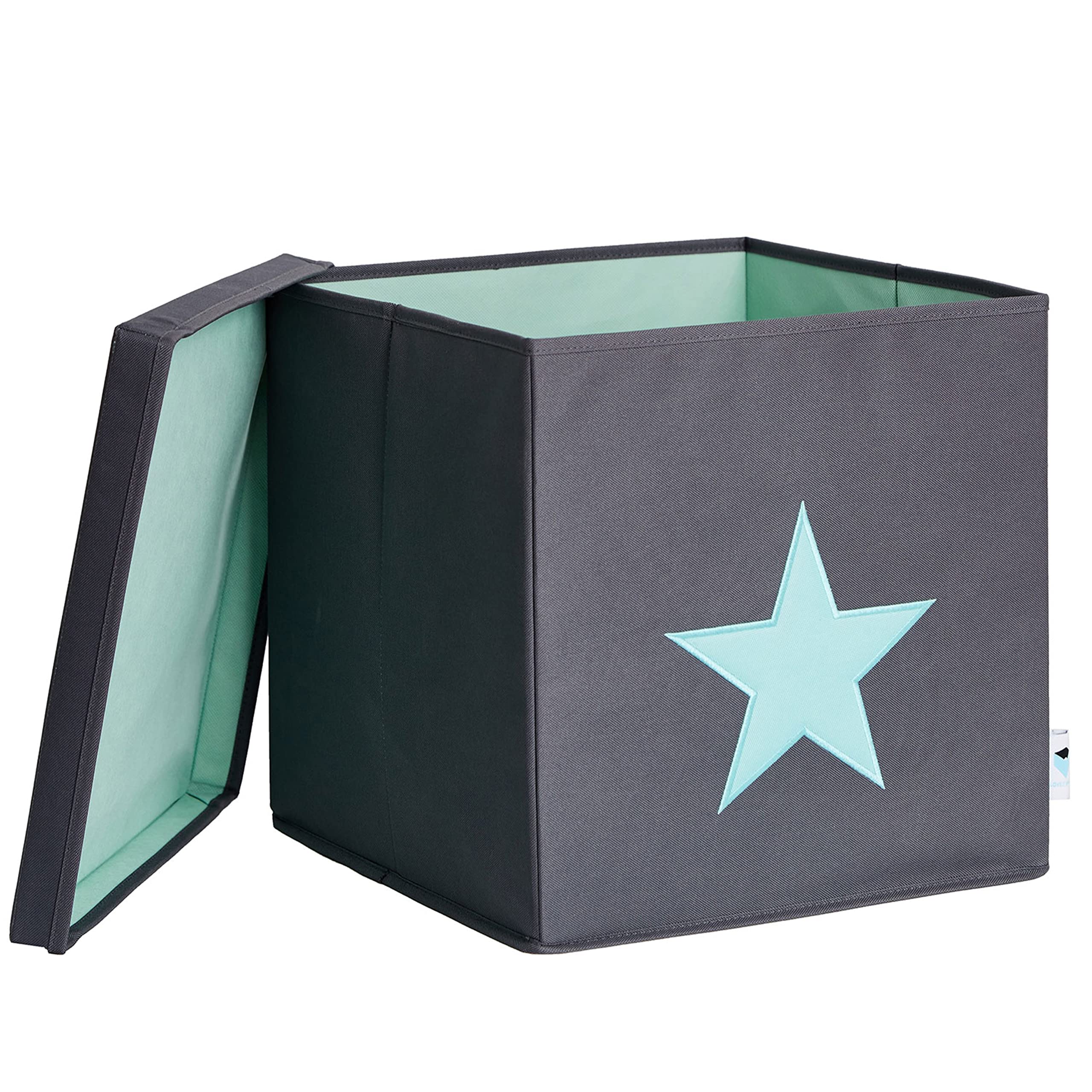 Store It 672241 storage box with the lid, grey with a white star, MDF reinforced polyester/MDF, 33 x 33 x 33 cm