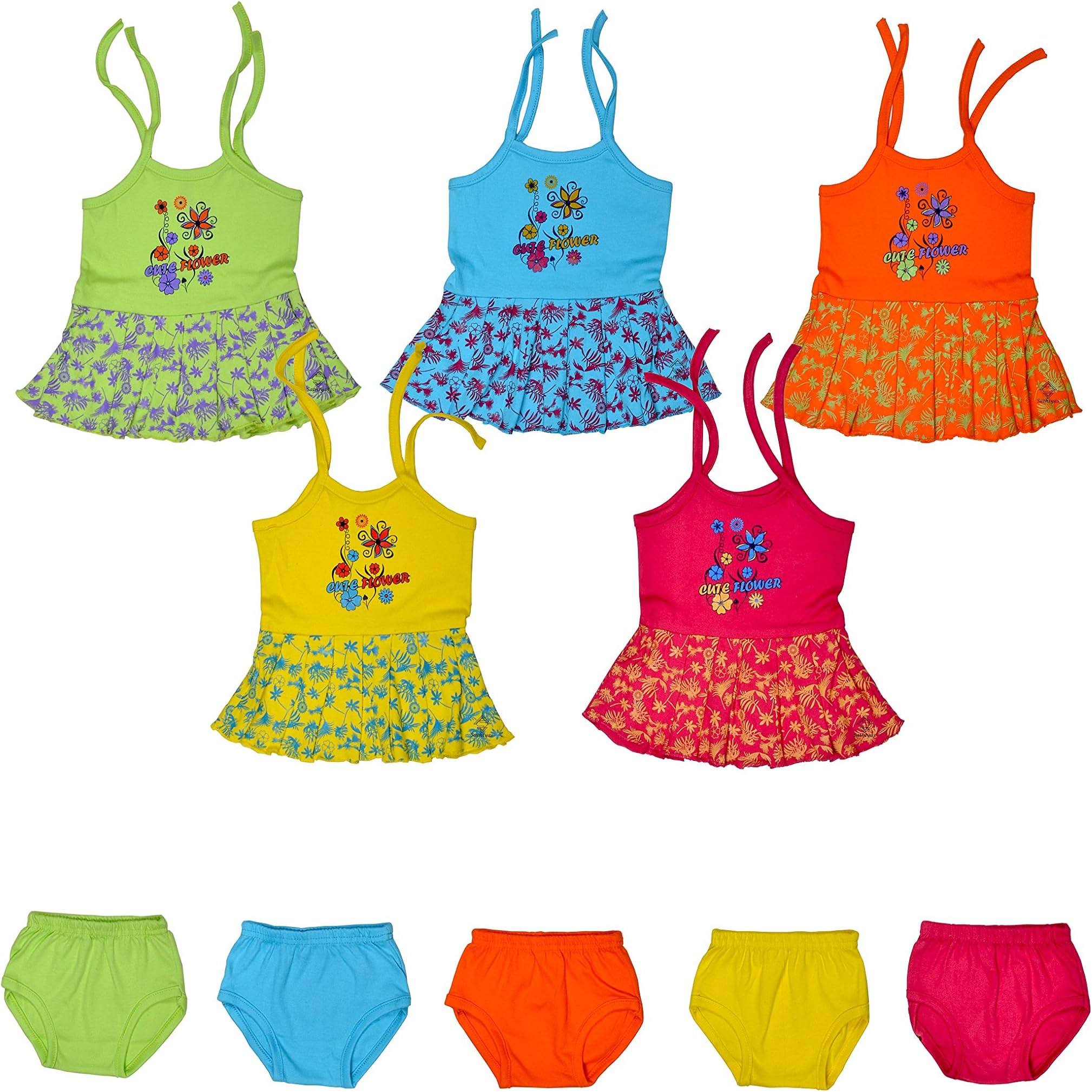 Sathiyas Baby Girls Dresses (Pack of 5) (0-3 Months)