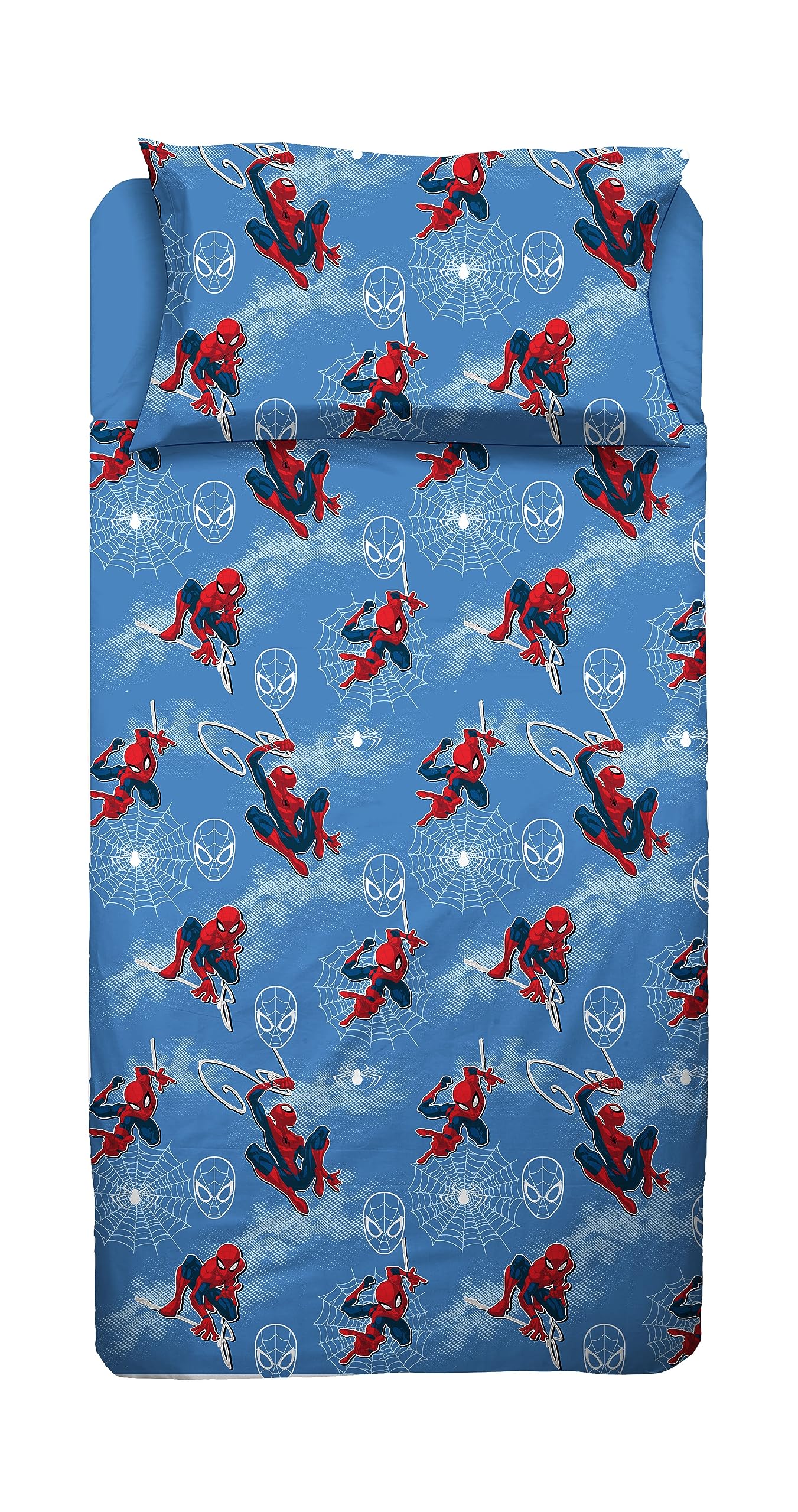 Spiderman, Double Bed Sheet, Complete Bed, Top Sheet, Fitted Sheet, Pillowcase, Blue, Marvel, Disney, 100% Cotton, Official Product