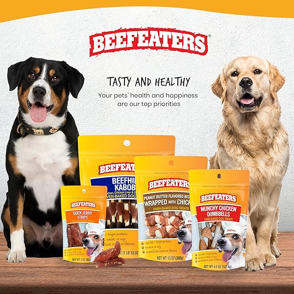BEEFEATERS BEEFHIDE KABOBS 12OZ – DOG TREAT. TRIPLE FLAVOR WITH REAL CHICKEN, LIVER & SWEET POTATO, LONG-LASTING CHEW, SUPPORTS DENTAL HEALTH, IDEAL FOR TRAINING