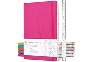 ZENART SUPPLIES Cute Large B5 Dot Journal - Enjoy Bullet Journaling with a Soft Cover 7x10-inch, Non-Bleed Thick 120gsm Paper, Dotted Journal in Pink, Japanese Edge Motif, Faux Leather Lay Flat Dot Notebook - ZenART