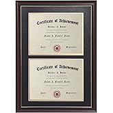 ELSKER&HOME Double Diploma Frames 14x20 for Two 8.5x11 Diplomas, Certificates,Degrees, Documents, Cherry Color Golden Rim for Dual Diploma/Certificate/Document Frame for Two 8.5x11 Inch with Mat