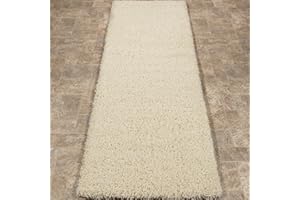 Sweet Home Stores Cozy Shag Collection Cream Solid Shag Rug (2'0"X4'11") Contemporary Living and Bedroom Soft Shaggy Runner Rug