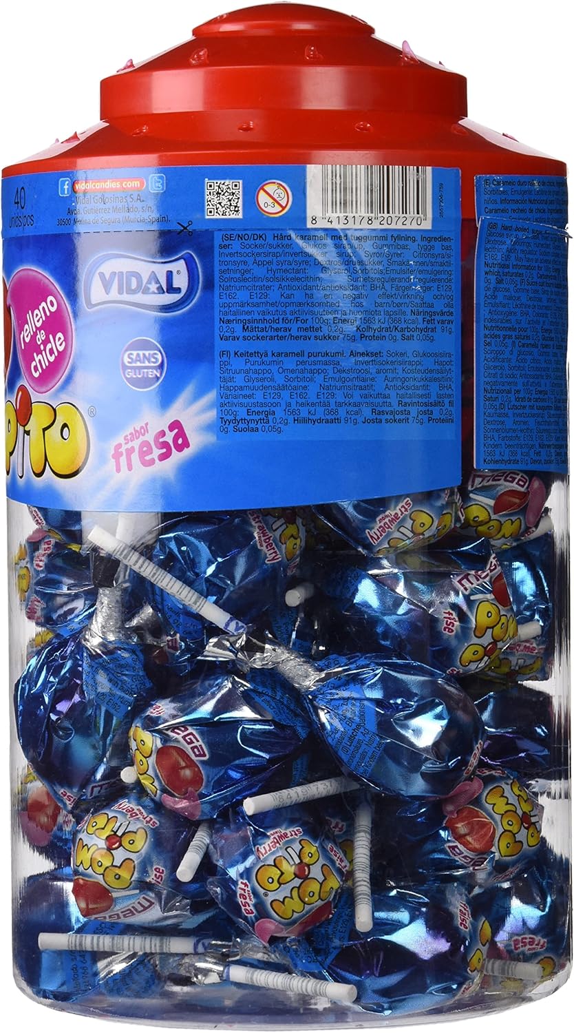 Vidal Mega Pompito Fresa Golosina - 1100 gr: Amazon.es: Alimentación y bebidas
