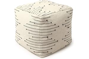 REDEARTH · UNSTUFFED Pouf Ottoman Cover Textured Boho Storage Cube Farmhouse Poof Pouffe Footrest for Living Room, Bedroom, Nursery, Kids Room; 100% Cotton (20"x20"x20"; Black)