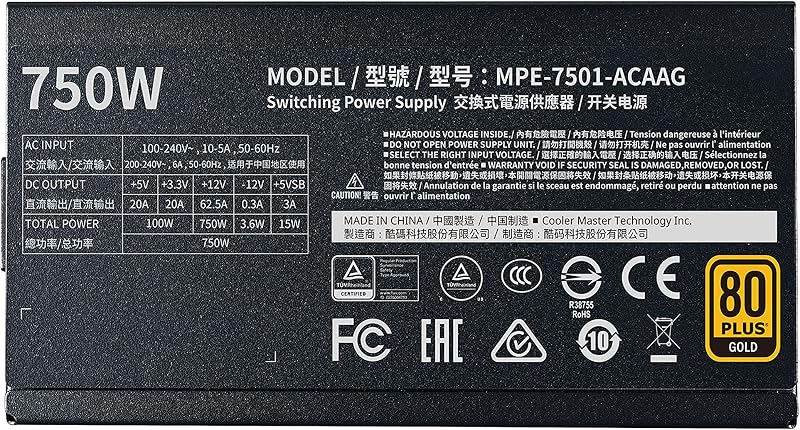 MWE 750 Gold V2 - Fuente de Alimentación 750W Modular (Enchufe EU), 80 PLUS Gold, Cableado Negro Plano, Ventilador HDB 120 mm, Umbral de Alta Temperatura - 5 Años de Garantía