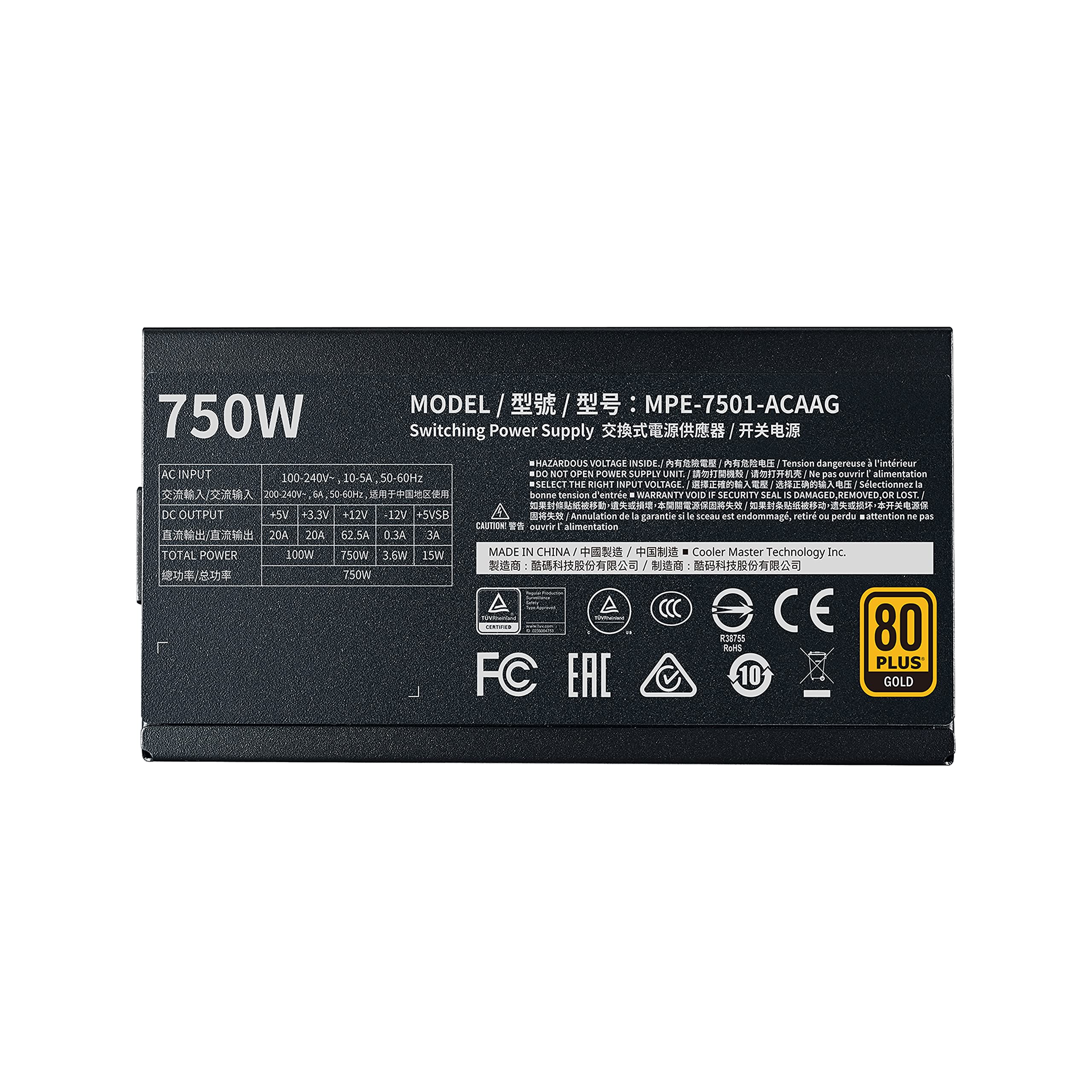 Cooler Master MWE 750 Gold V2, Modulares PC-Netzteil (EU-Stecker), 80 Plus Gold, 750 Watt Netzeil mit Flachkabel, 120mm HDB-Lüfter, Temperaturschwelle 50˚C 3