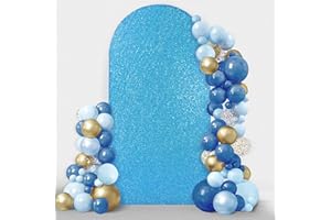 Friiko Wedding Arch Cover Sequin & Fabric 2-Sided Use 6.6FT Wedding Arch Stand Covers Round Top Chiara Arch Stand Cover for Wedding Birthday Party Baby Shower Ceremony Banquet Decoration, Lake Blue