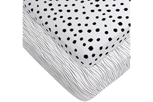 ELY'S & CO. Pack n Play Playard Sheet | Portable Crib Sheet Set 2 Pack Black and White Abstract Stripes and Dots by Ely's & Co