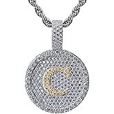 Iced Out Initial Pendant Necklace for Women Men, 14K White Gold Plated CZ Diamond Letter Charm with 4mm Rope Chain, Hip Hop Bling Bling Jewelry Gift