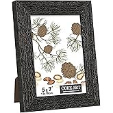 CORE ART 5x7 Picture Frame, Handmade Wood Rustic Black Photo Frame, High Definition Semi-tempered Glass Wall or Tabletop Display