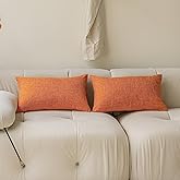 Demetex 12x20 Pillow Covers Rectangular Decorative Linen Pillow Cases Orange Lumbar Throw Pillows for Sofa Couch Bed Chair, Set of 2, 12 x 20 Inch, Orange