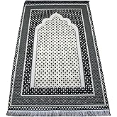 Modefa Turkish Islamic Prayer Mat Janamaz Sajjadah | Thin Woven Cotton Praying Rug Ramadan Eid Gift | Traditional Muslim Sejada for Men Women - Hira Diamond (Black)