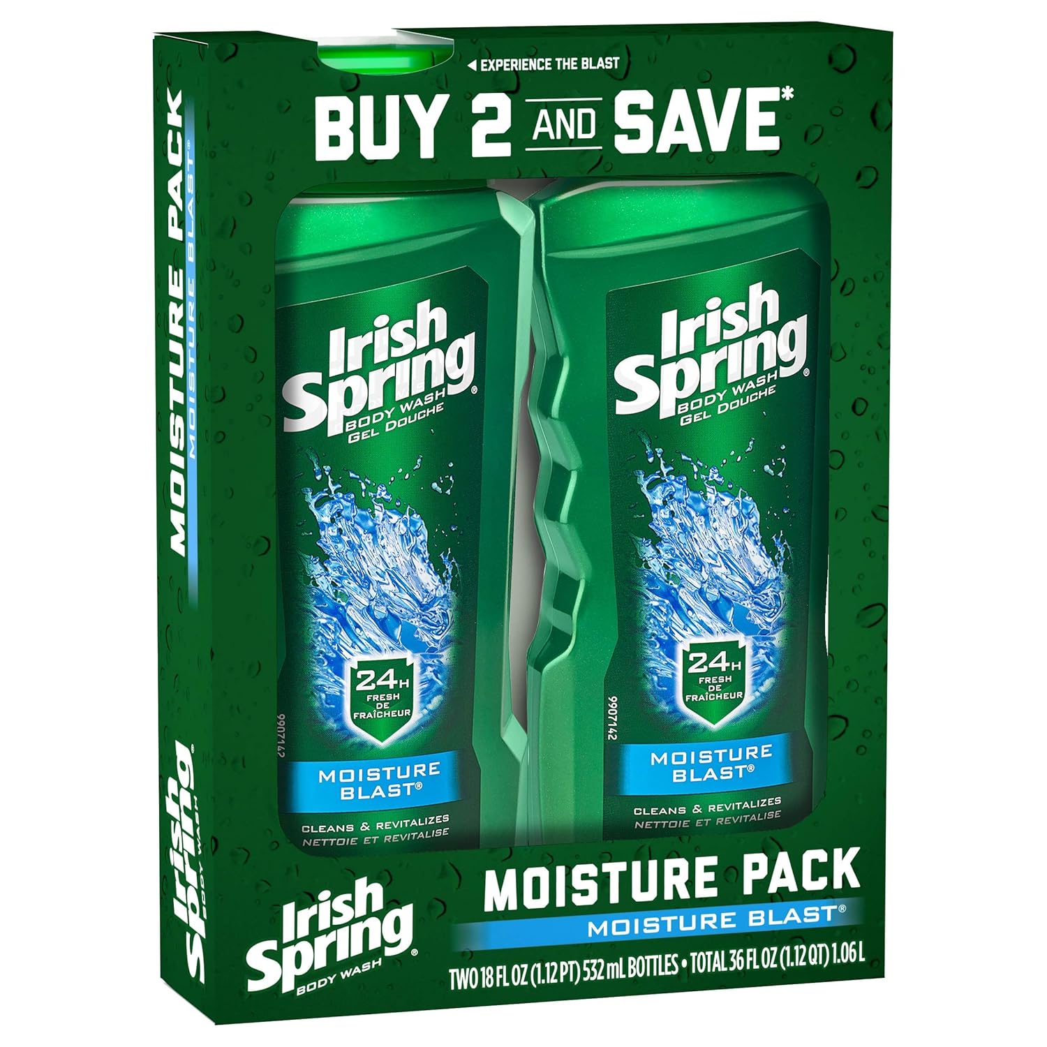 Irish Spring Moisturizing Men's Body Wash Shower Gel, Moisture Blast - 18 fluid ounce (2 Pack): Beauty