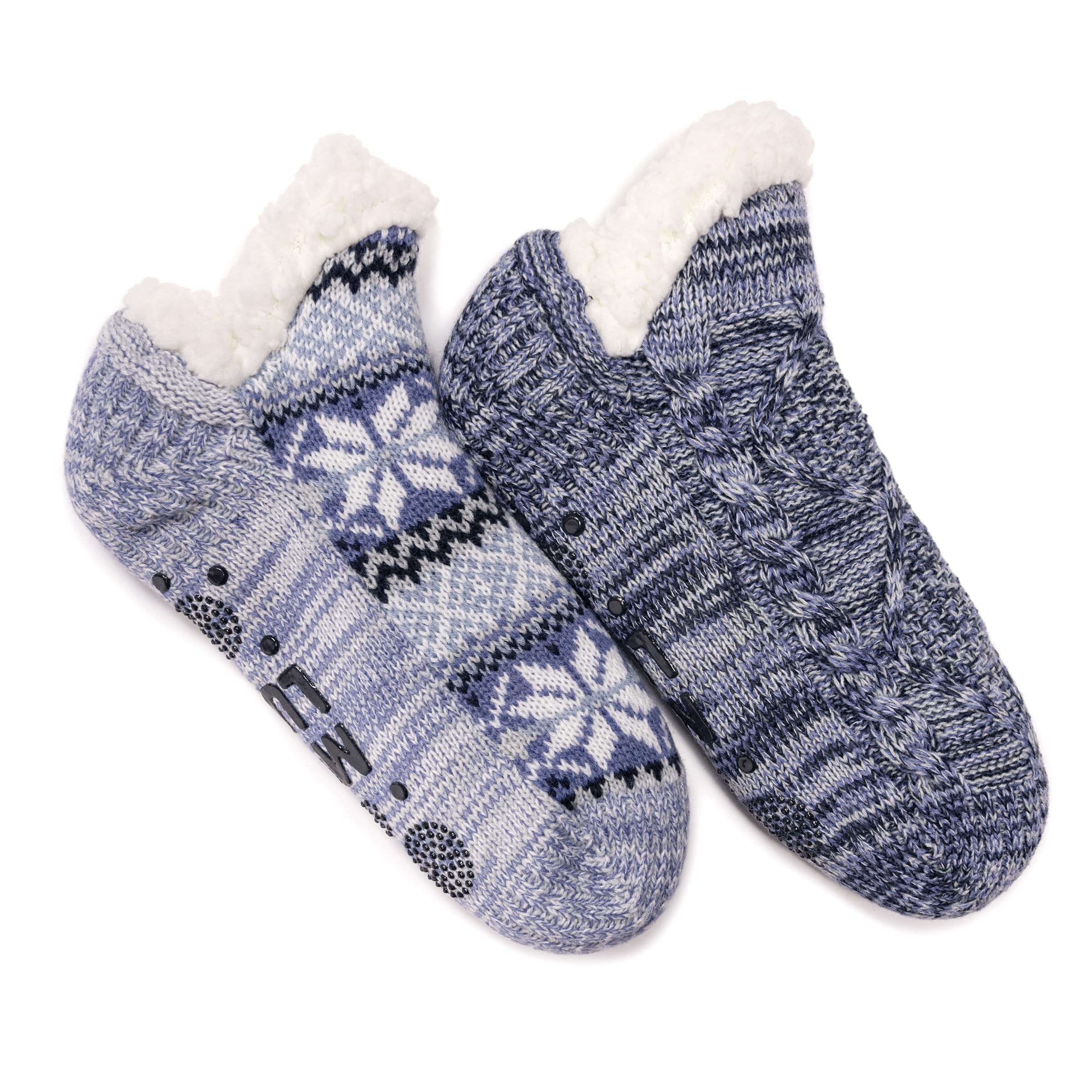 MUK LUKS Women’s Shortie Cabin Sock (2 Pair Pack), Blue, L/XL