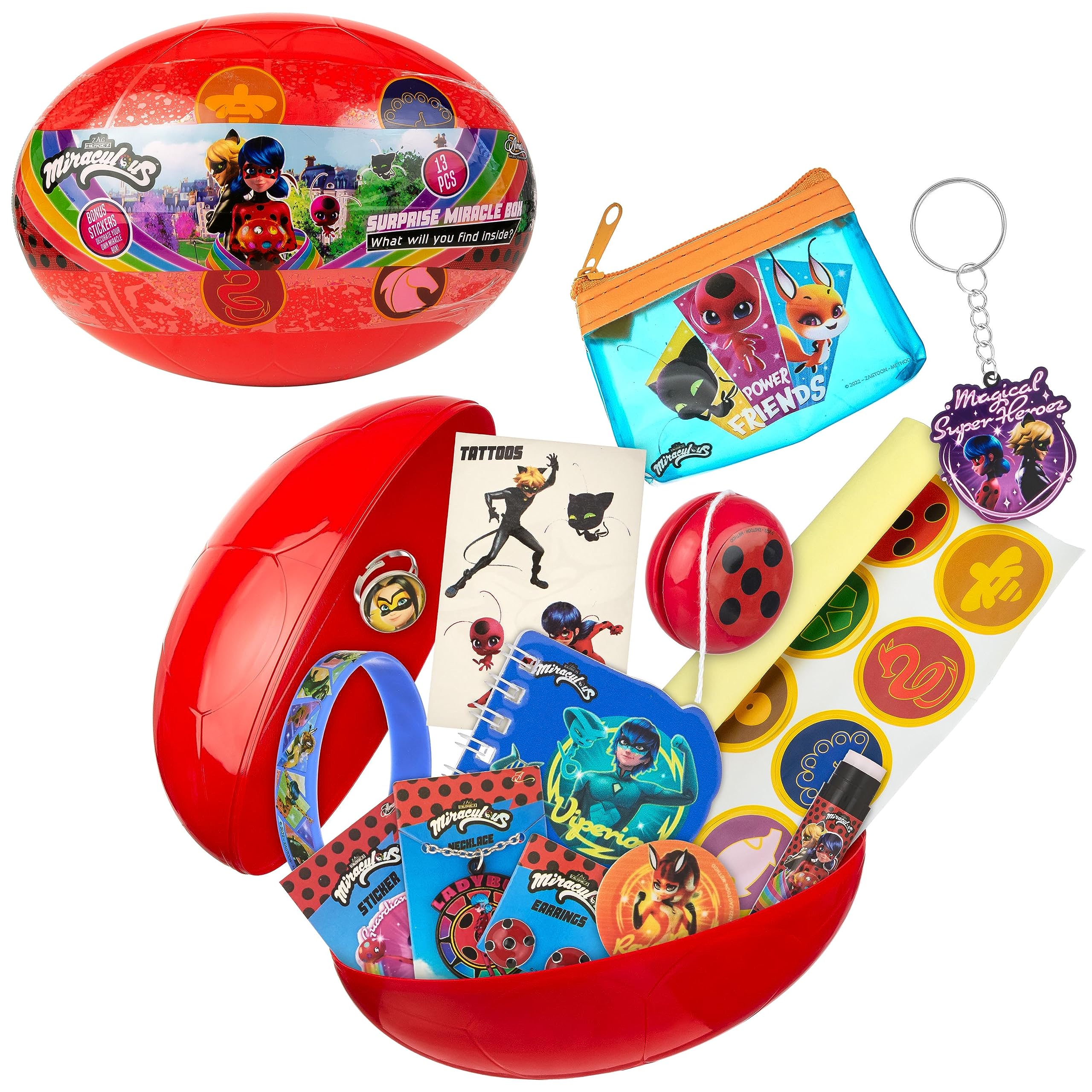 Photo 1 of Miraculous 13pc Surprise Miracle Box -Zag Heroez Themed Ladybug and Cat Noir Toys Surprise with Stickers for Kids, Treasure Prizes, Birthday Favors