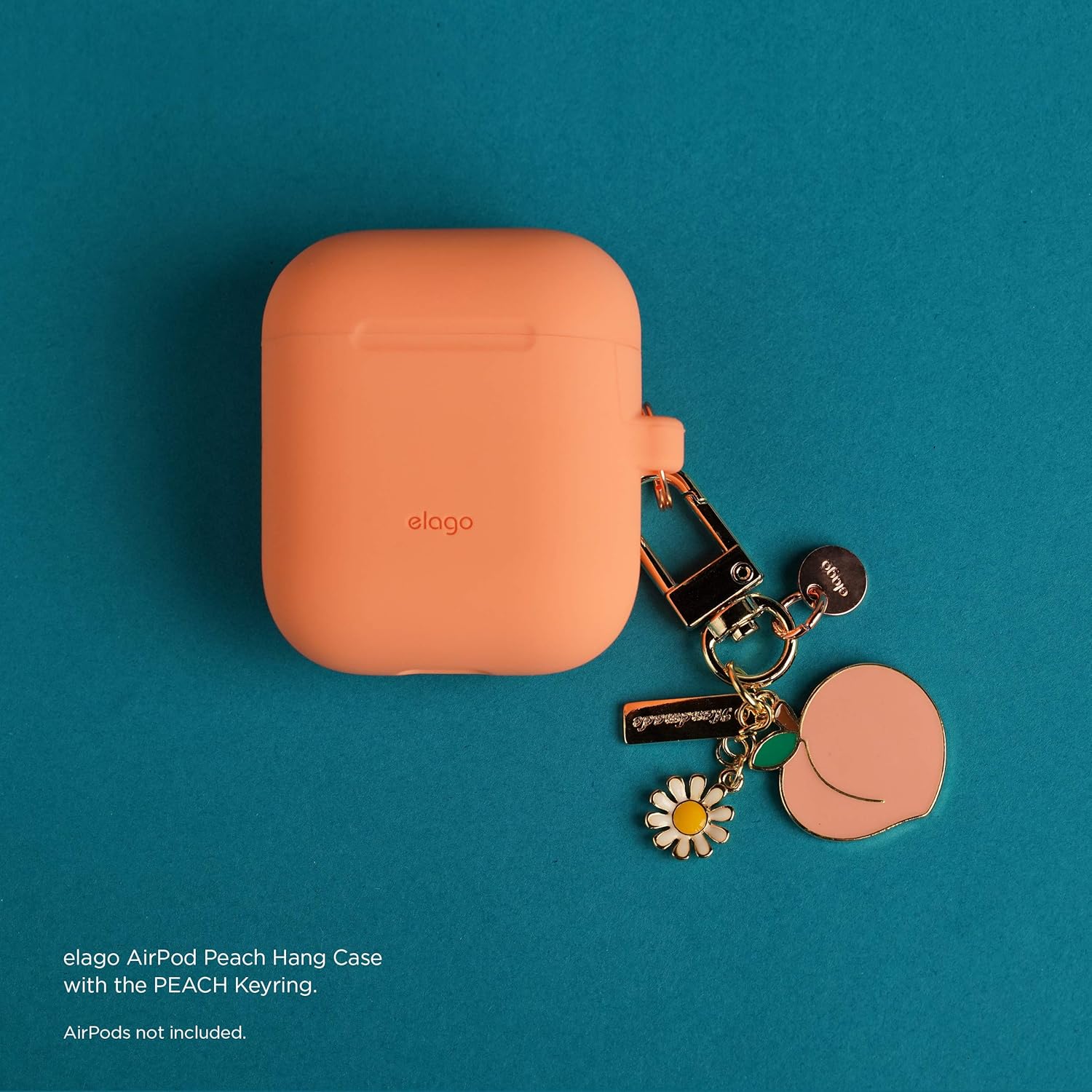 elago AirPods Keyring [PEACH] - Charm for AirPods, Handbag, Tote, Purse, Backpack, Bag, Car Key, Durable Keychain, Sturdy material, Cute Accessories for Women: Clothing