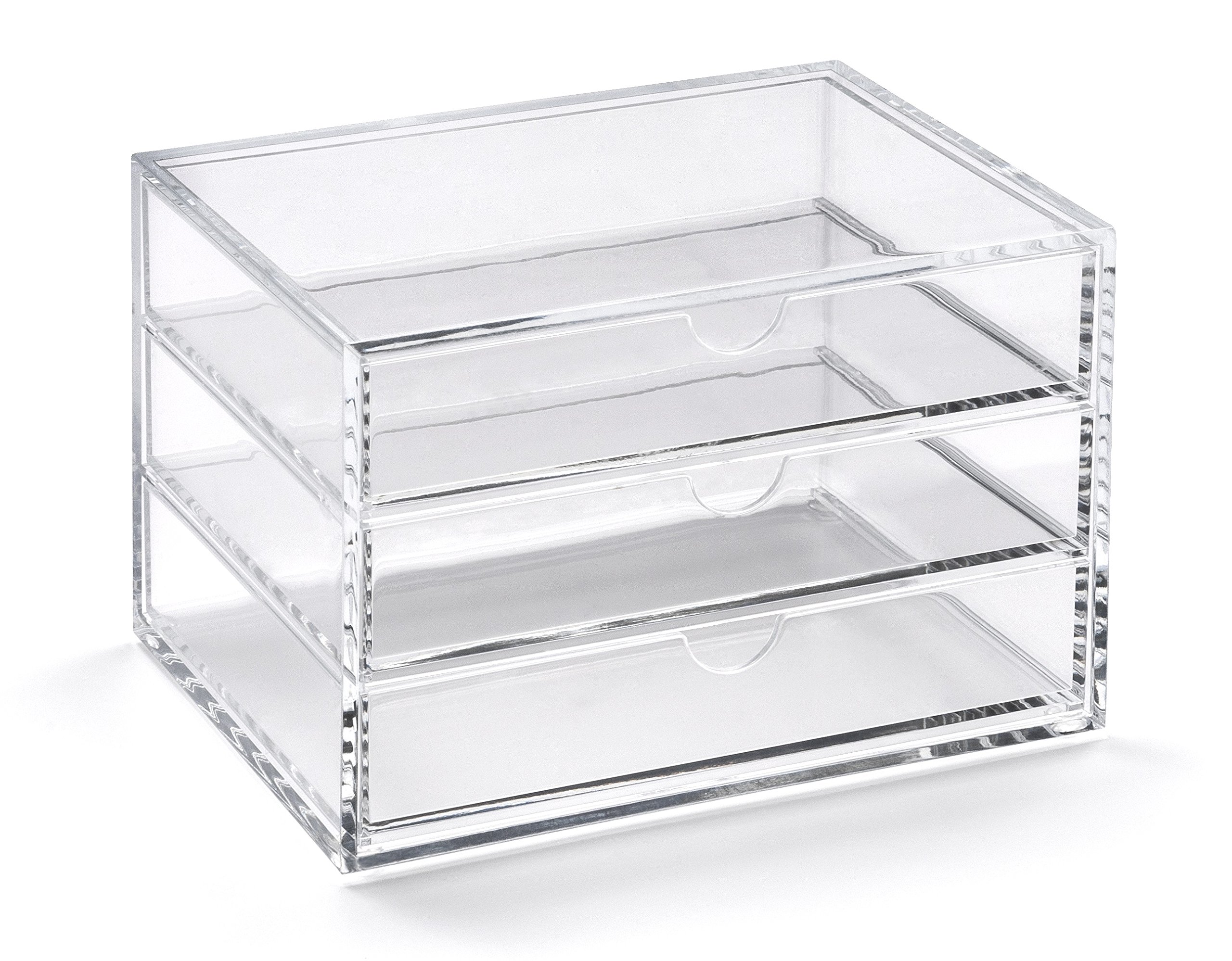 OSCO Clear Acrylic 3 Drawer Chest, Transparent Desktop Storage Unit for Business Cards, Stationery or Cosmetics, Durable High-Grade Acrylic, H11.4 × W16.5 × D12.2 cm, Single