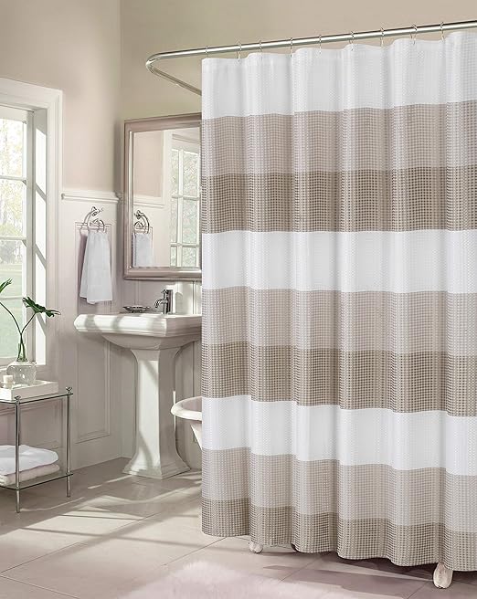 Dainty Home Waffle Weave Ombre Stripe Fabric Shower Curtain