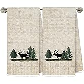 LRWHDFW Vintage Rustic Green Forest Deer Moose Kitchen Towels, Gifts for Moose Lovers Decorative Hand Tea Towels for Bathroom, Farmhouse Wildlife Cabin Dish Towel Drying Cloth, 16x24 Inches Set of 2