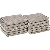 Amazon Basics 100% Cotton Washcloths, Quick-Dry, 12" x 12", Platinum, 12-Pack