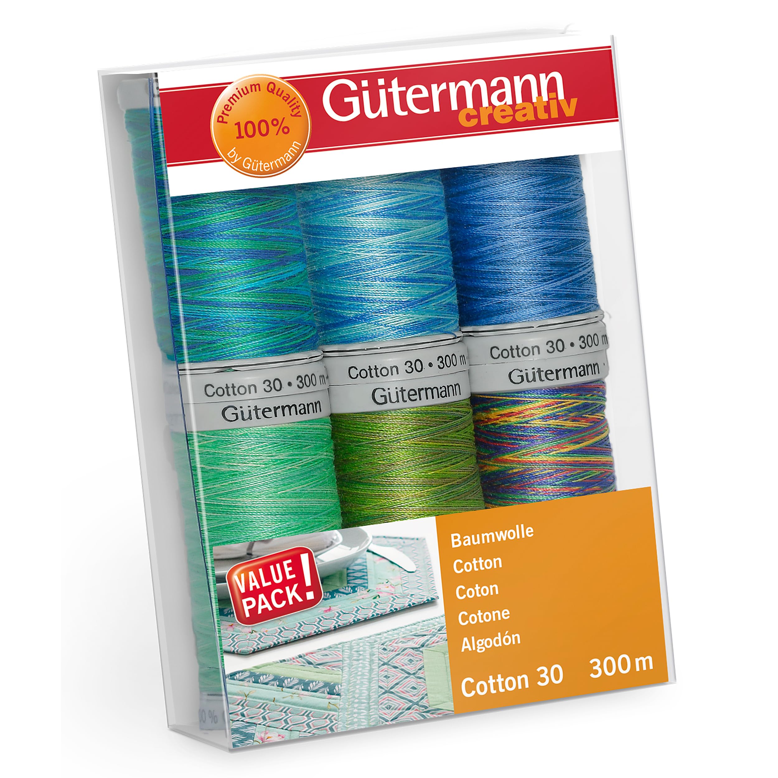 Gütermann creativ Sewing Thread Set with 6 spools Cotton 30 300 m in Different Multicolour Colours