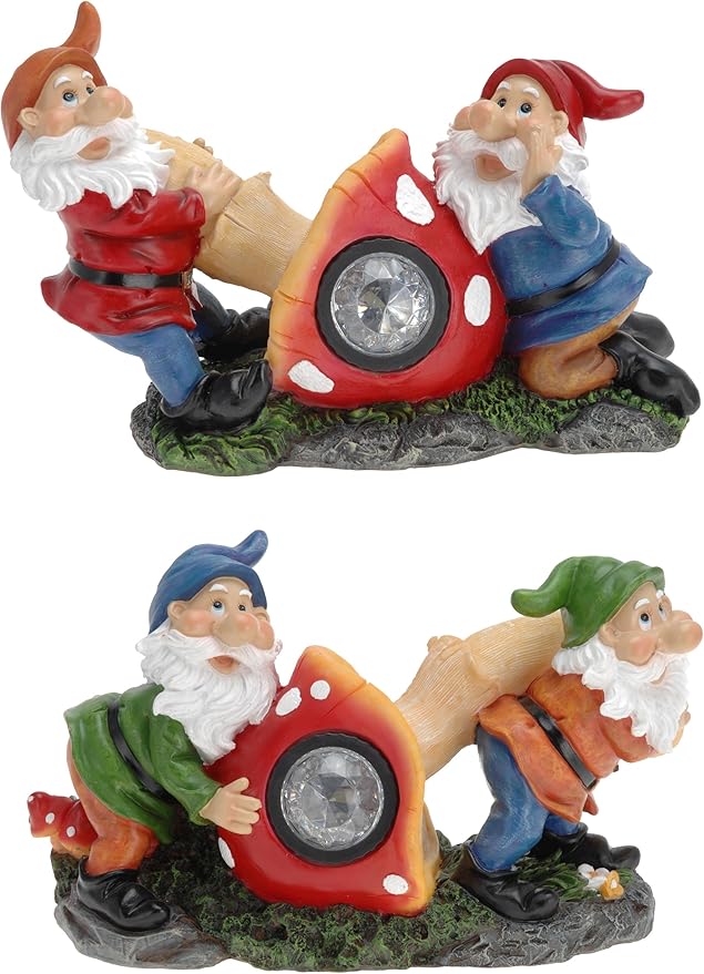 2 x XXL Solarlampe "Gartenzwerge mit PILZ" - Gartendeko - Zwerg Solar