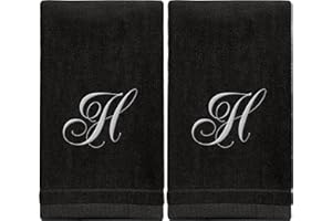 CREATIVE SCENTS Personalized Initial Fingertip Towels - 2 Pack 11x18 - White Embroidery on Black Towel, Modern Monogrammed Towels, Great Personalized Initial Gift for Women, Teachers, Friends, Bridesmaids Initial H
