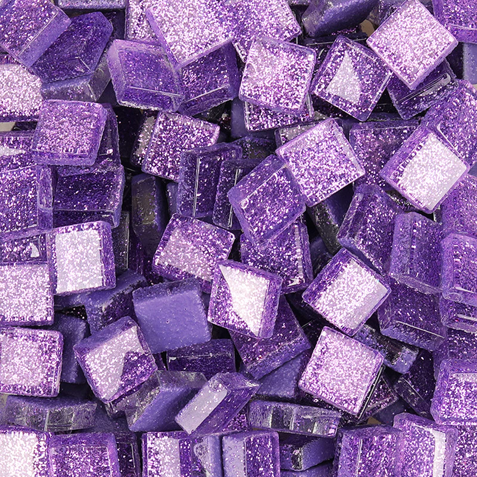 Glass Mosaic Tiles Square Glitter Crystal Mosaic Stones Glass Pieces for DIY Art Craft Decoration 200g,1x1cm(Purple)