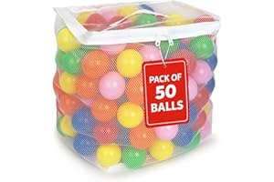 MW SPORTS Play Balls for Ball Pit, Plastic Crush Proof, Phthalate & BPA Free, Assorted Colors (50 Balls)
