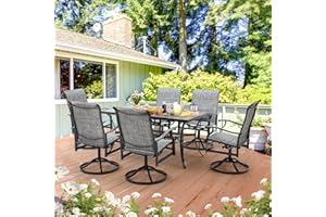 RICHRYCE 7 Piece Patio Furniture Set, Outdoor Dining Set for 6, Patio Dining Set with6 Swivel Rocking Patio Chairs & 1 Rectangular Dining Table w/Umbrella Hole for Backyard Front Porch Pool Deck,Grey