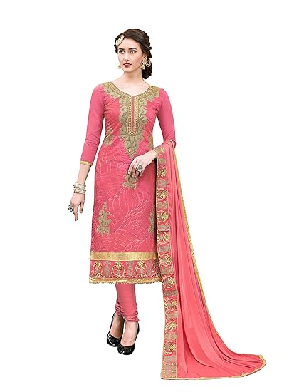 leeza store Womens cotton a line Salwar Suit Set (Peach_ Orange_ one size)