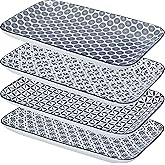 LEHAHA Serving Platters Set of 4, 12" Inch Rectangular Tray, Serving Dishes for Entertaining, Ceramic Serving Trays for Serving Food for Party and Cookies, Microwave & Dishwasher Safe, Black