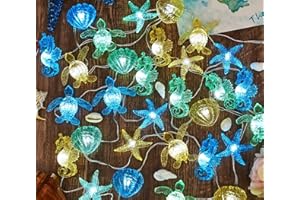 JASHIKA Ocean Themed String Lights Marine Life Night Light Beach Décor Sea Turtle Seahorse Starfish Clam Decorative Lights Battery Operated USB Plug in 30LED 10ft Christmas Tree Ornaments Holiday Bedroom
