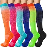 OUIVIAL 6 Pairs Compression Socks for Women Men 20-30mmhg Graduated Support Knee High Socks for Nurse Travel Flight