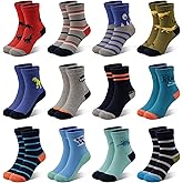 SPTRAMLE Boys Socks 12 Pairs Novelty Crazy Crew Socks for Toddler Kids Girls 1-7 Years Old Fun Mid Cut Sock Children