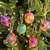 Soaoo 12 Pcs 2.4 Inch Christmas Mexican Ball Ornaments Set Colorful Hand Woven Mexican Straw Ornaments Christmas Tree Hanging Decoration for Holiday Xmas Tree Decorations