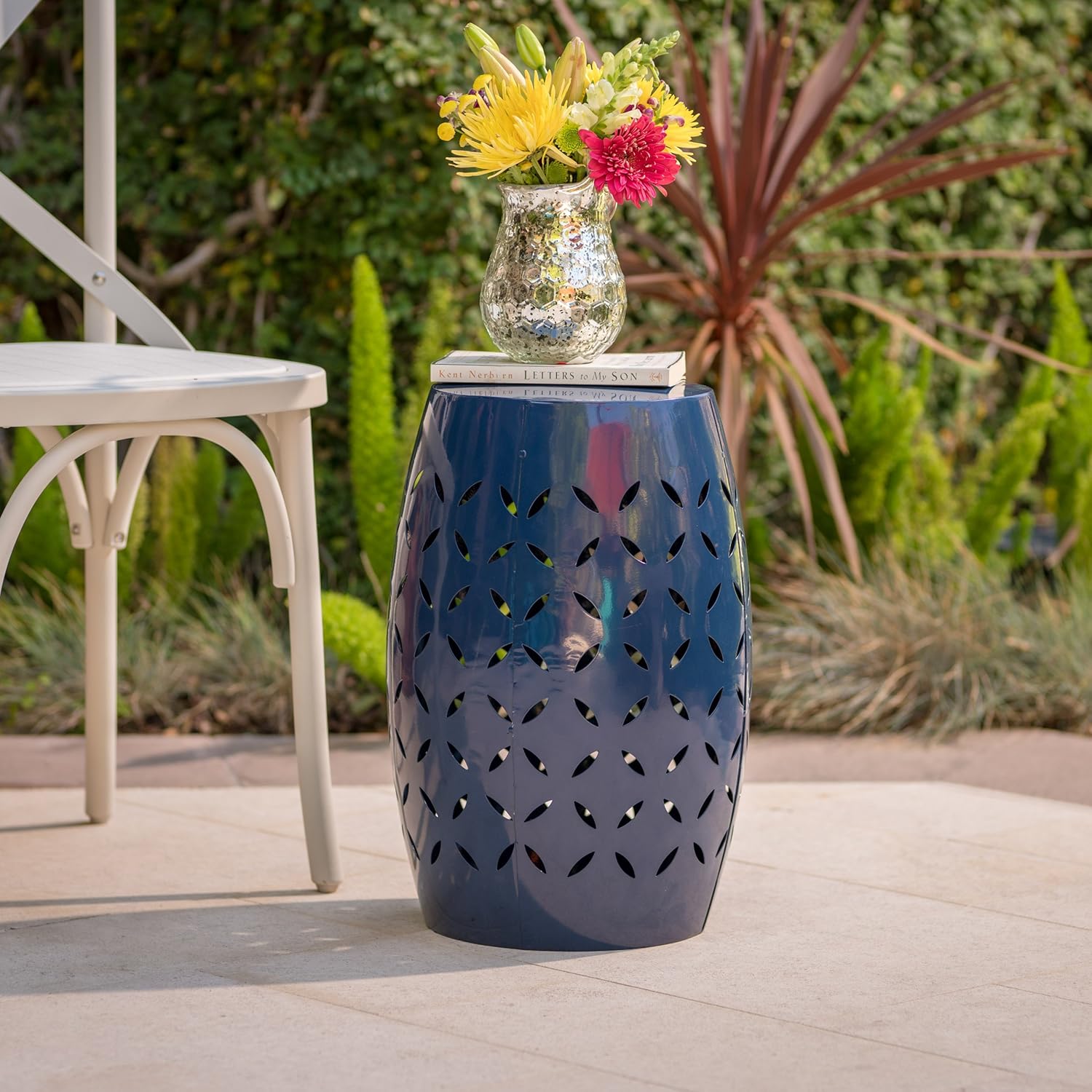 Christopher Knight Home Lilac Outdoor 12" Iron Side Table, Dark Blue : Garden & Outdoor