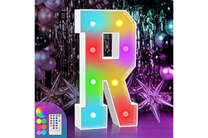 ZEELY 3FT Colorful Marquee Light Up Letter R, Large Marry Me Light Up Letters Sign, Baby Letters for Baby Shower, Name Letters for Wedding Party Decoration, Cardboard Letters, 18 Color Modes with Remote