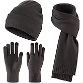 Home Prefer Men's Knit Beanie Hat Scarf Gloves Cold Weather Set Long Neck Scarf Touchscreen Gloves Winter Hat for Men