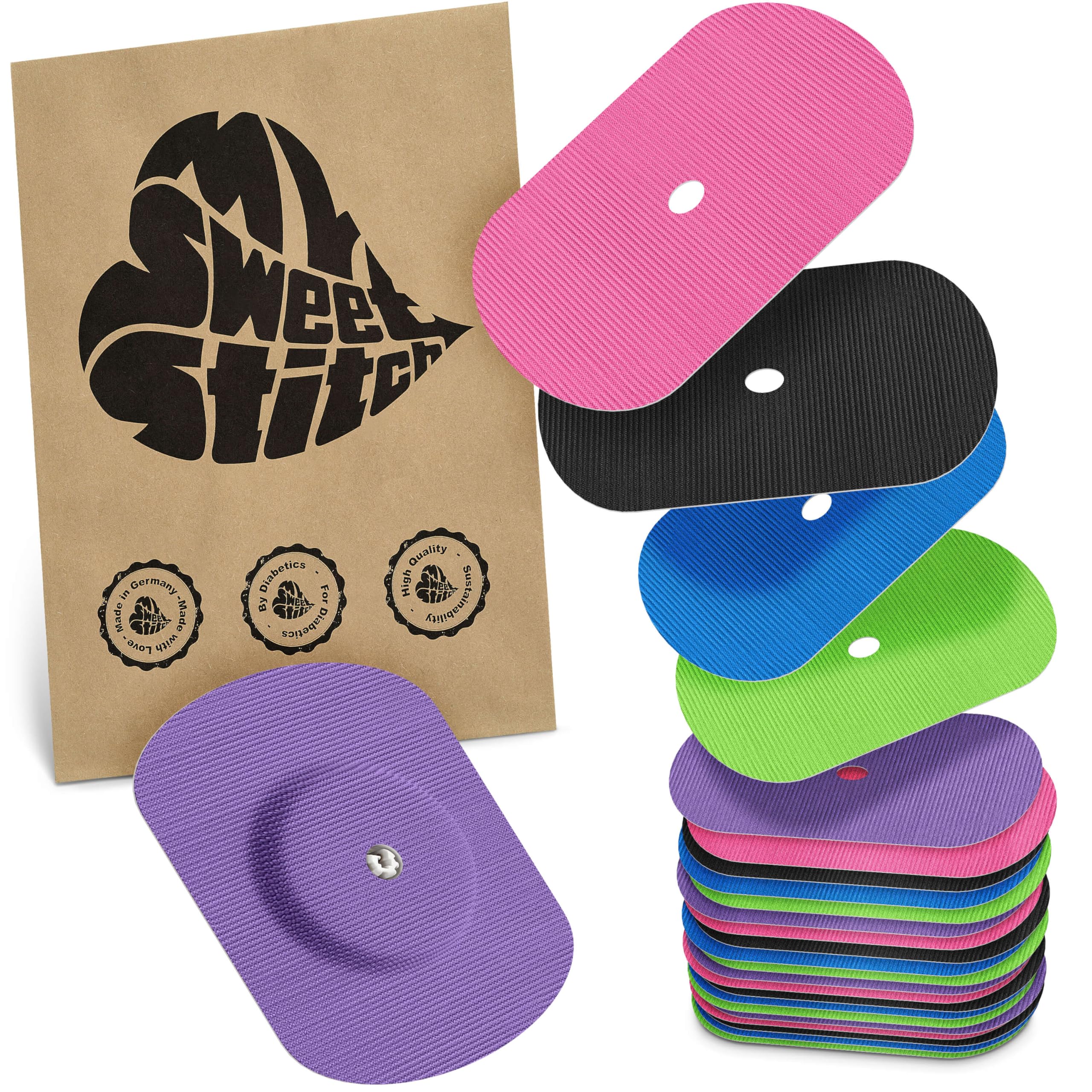 MySweetStitch - 25 x Freestyle Libre 1 & 2 Patches Oval with Ventilation Hole, Overpatch Ø 70 x 55mm, Waterproof, Breathable, Skin-Friendly, Made in Germany, Rainbow