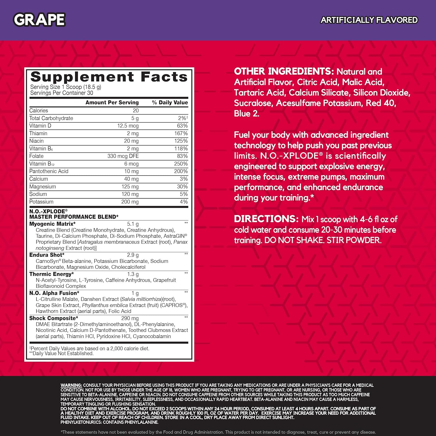 BSN N.O.-XPLODE Pre-Workout Supplement with Creatine, Beta-Alanine, and Energy, Flavor: Blue Raz, 60 Servings: Health & Personal Care